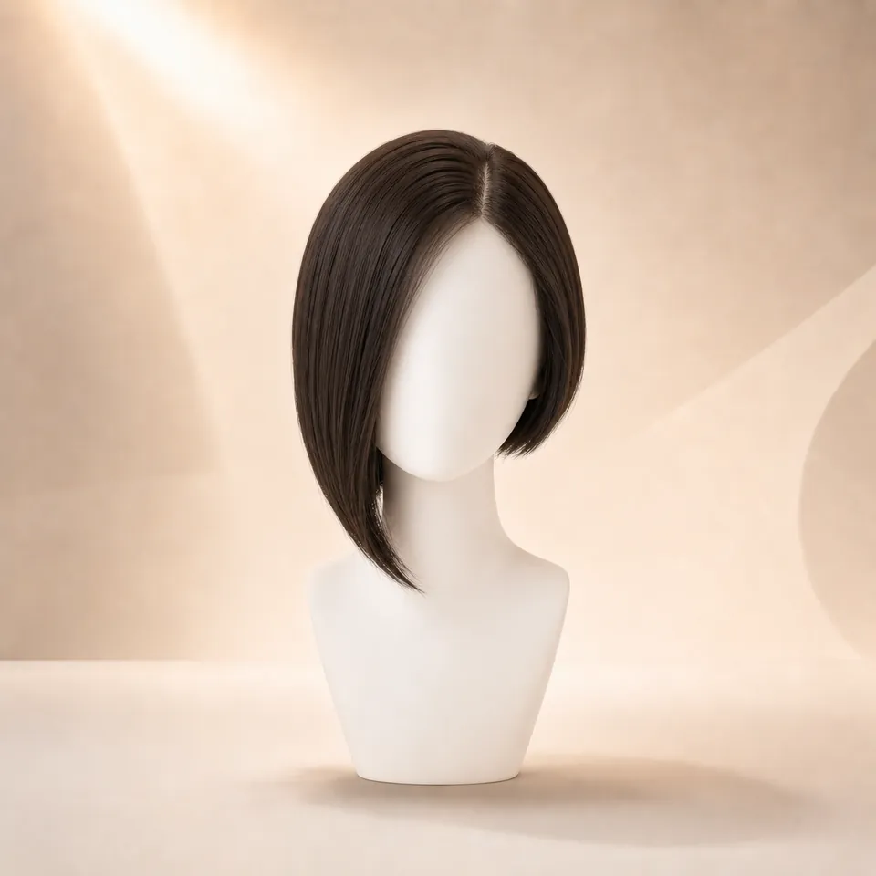 Short asymmetrical bob with an angled face-framing outline