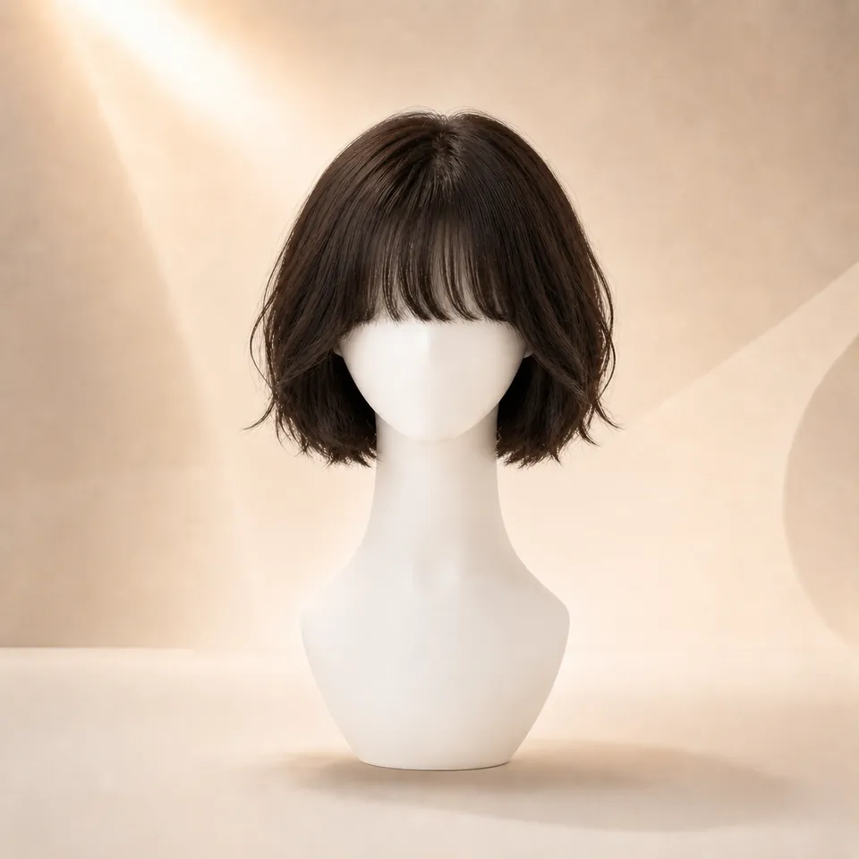 Short French Bob + Full Bangs AI hairstyle preview for WigTryAI