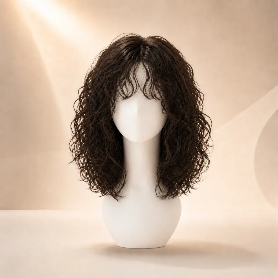 Medium Curly Shag + Bangs AI hairstyle preview for WigTryAI