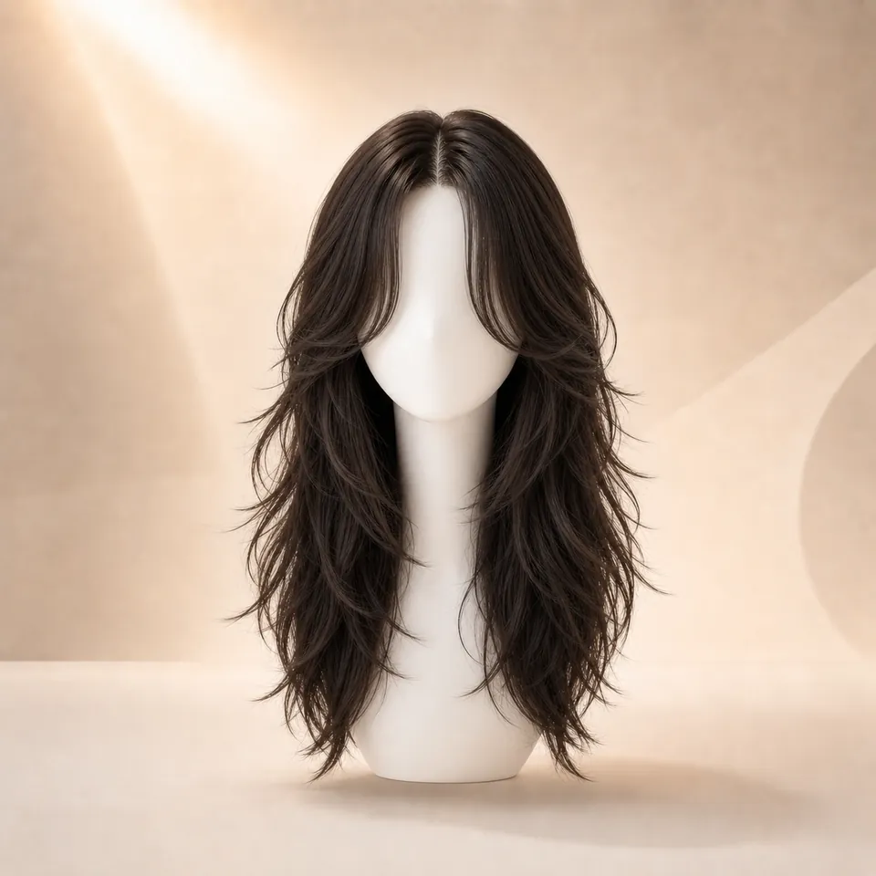 Long Long Shag + Curtain Bangs AI hairstyle preview for WigTryAI