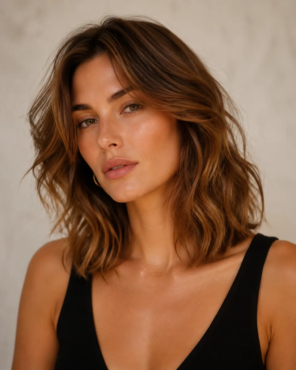 Soft Layered Lob hairstyle preview on WigTryAI
