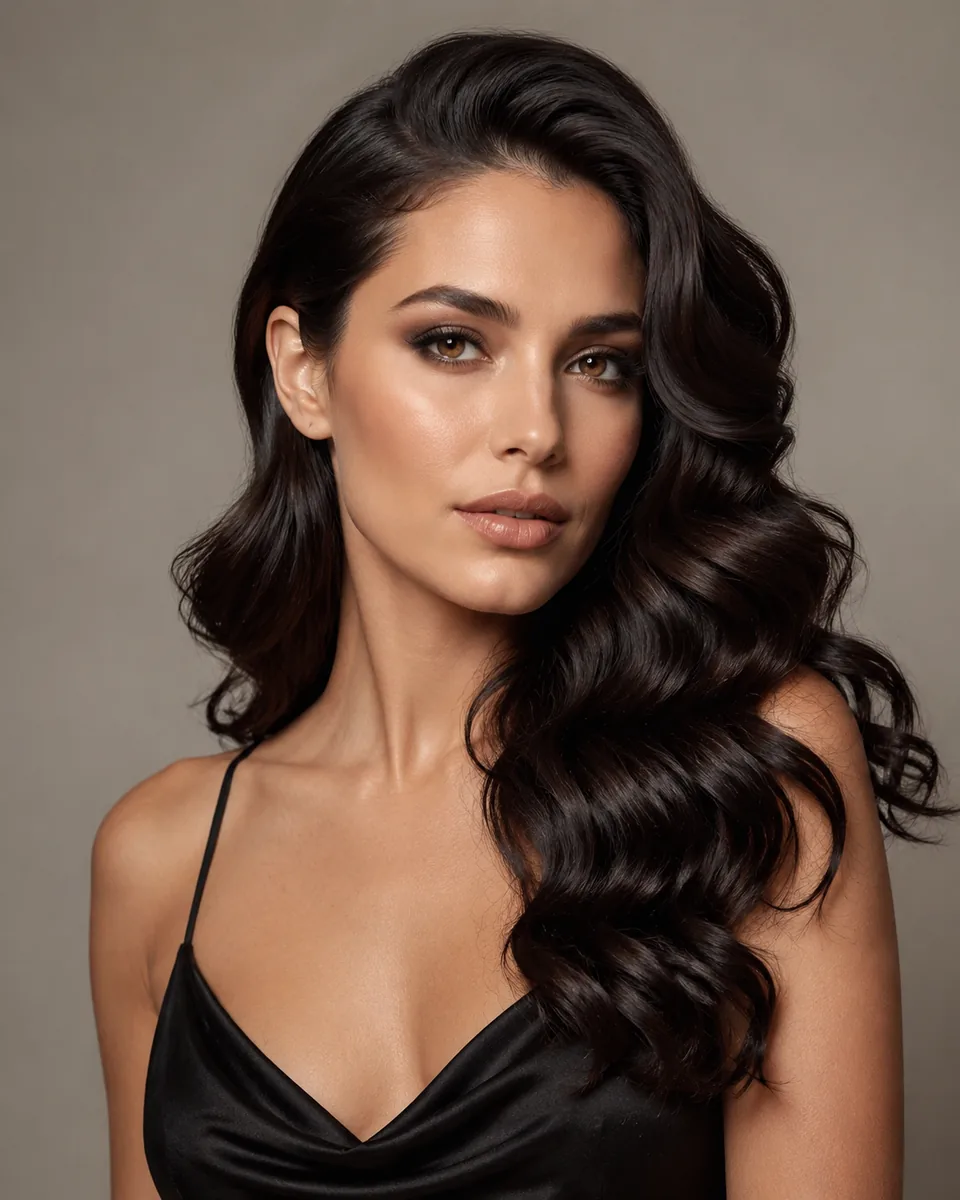 Woman with a side-swept deep wave