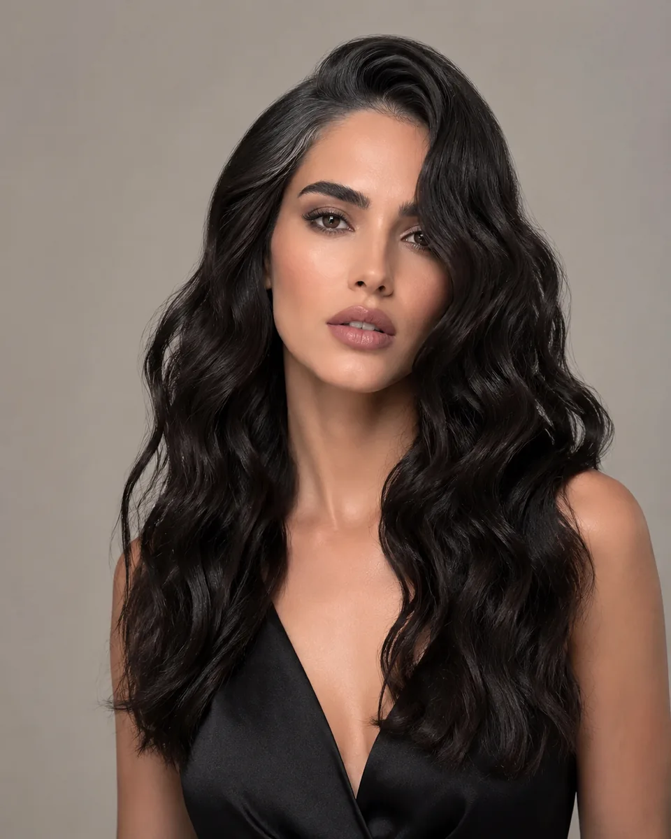 Woman with water wave hair and a side part