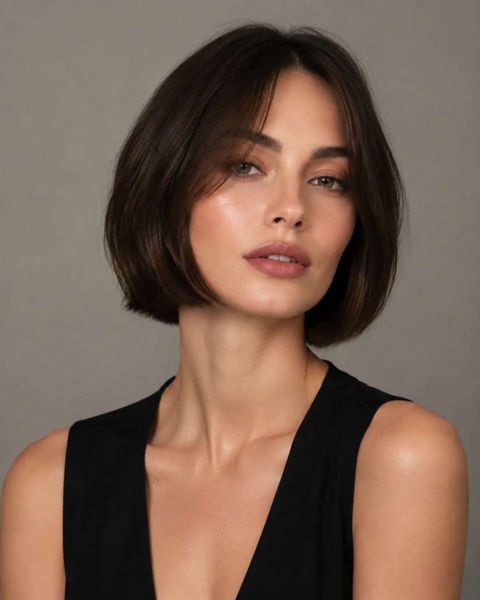 Woman with a chin-length blunt bob