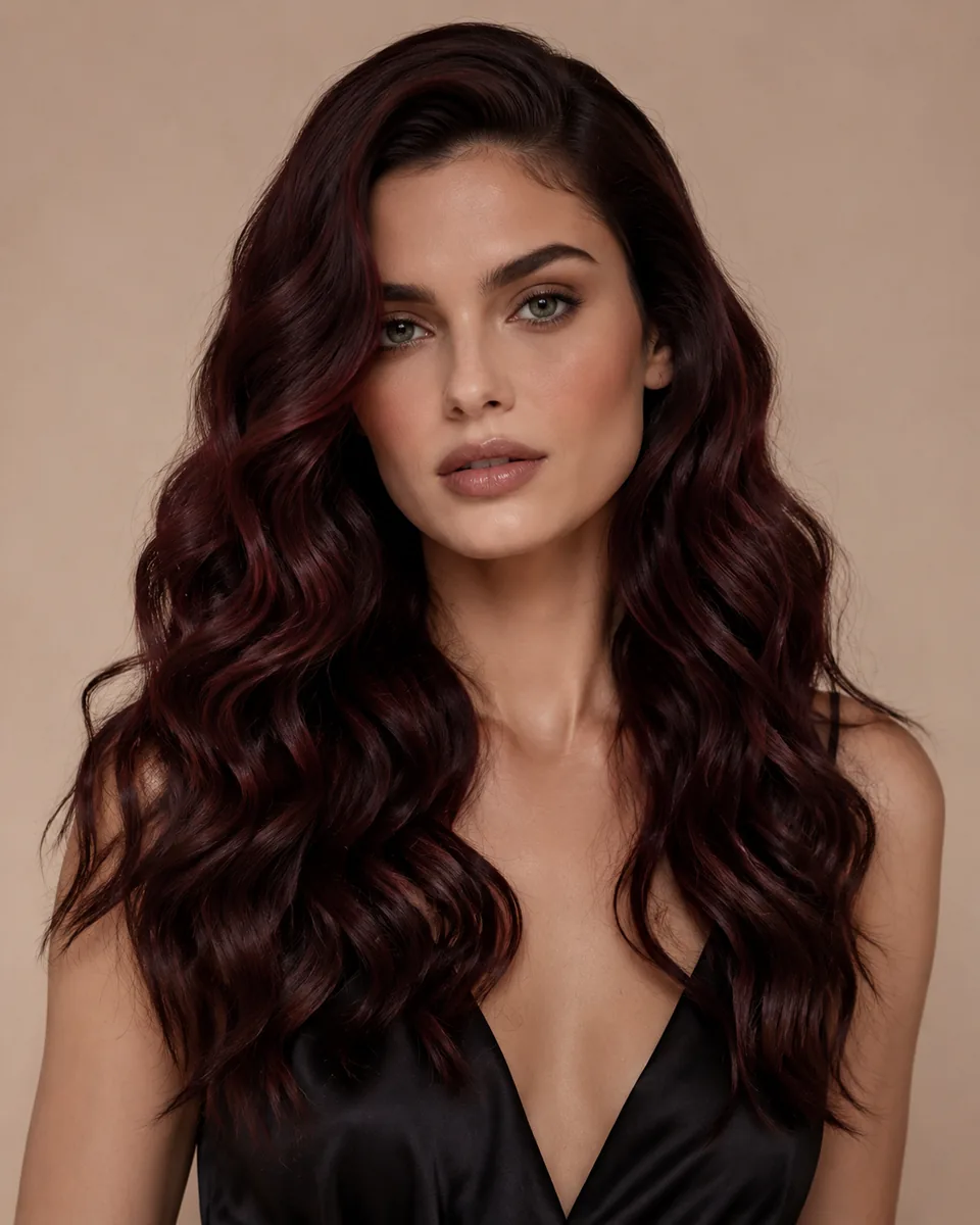 Woman with water wave hair and an off-center part